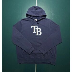 Tampa Bay Rays Majestic Hoodie Sweatshirt‎ Men's XL Blue Embroidered Rip Flaw*
